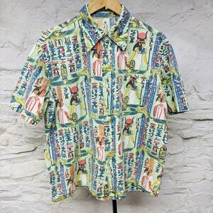 Vintage 70s 80s AOP Ancient Egyptian Print Button Up Shirt Cotton All Over Print